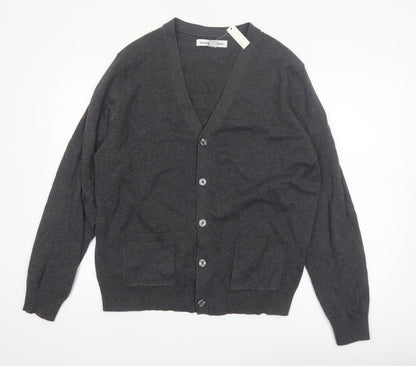 Amazon Essentials Men Grey Cotton Button Cardigan L Regular Fit