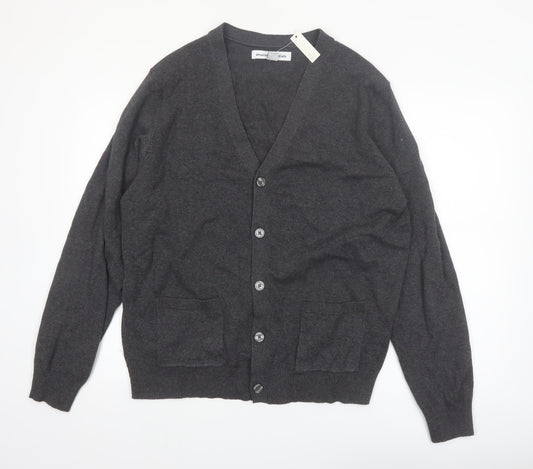 Amazon Essentials Men Grey Cotton Button Cardigan L Regular Fit