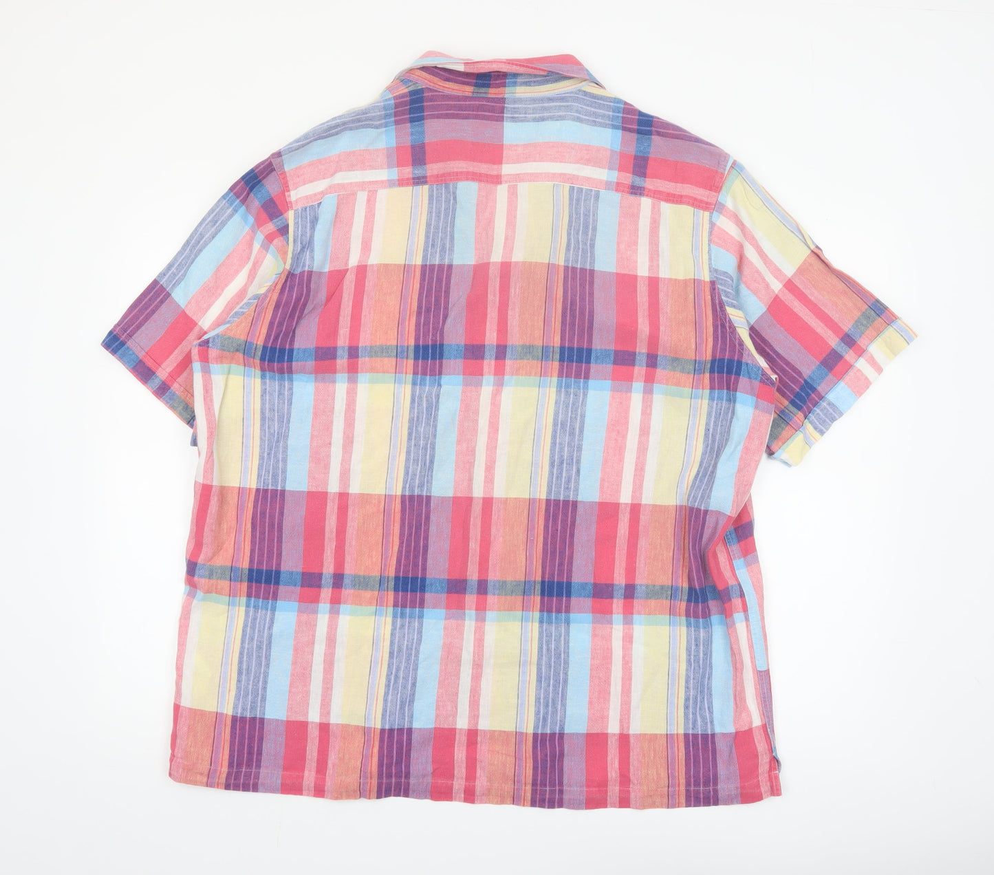 Stone Bay Men's Multicoloured Check Linen Cotton Short Sleeve Shirt XL