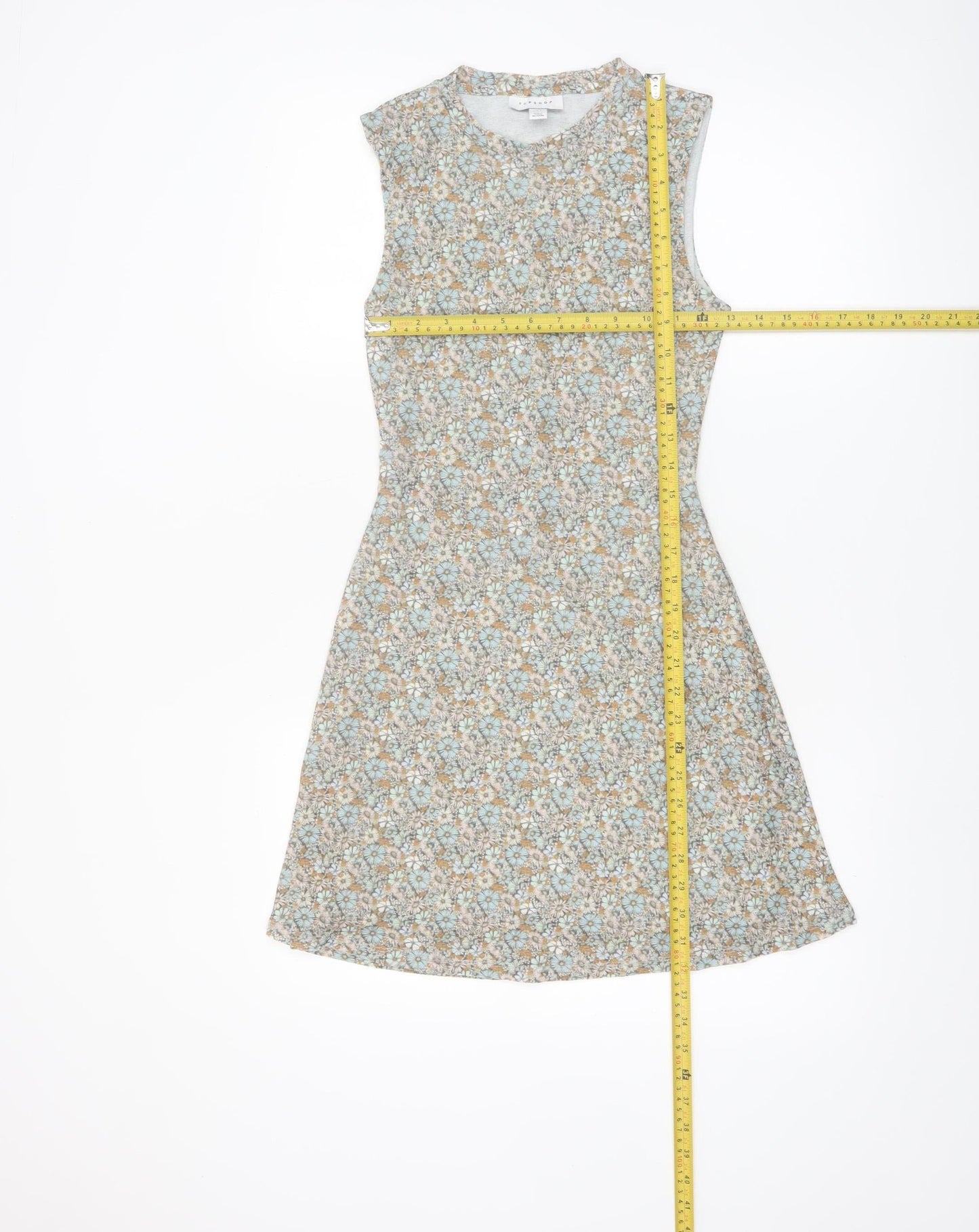 Topshop Women's Multicoloured Floral A-Line Sleeveless Dress Size 8