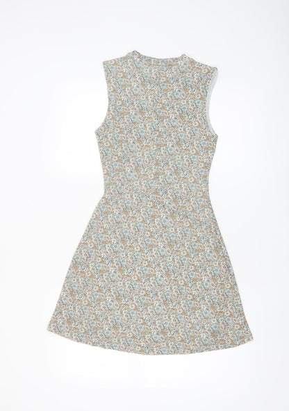 Topshop Women's Multicoloured Floral A-Line Sleeveless Dress Size 8