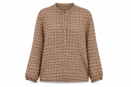 Front view of Gallery Women's Multicoloured Geometric Polyester Long Sleeve Tunic Blouse, size 16