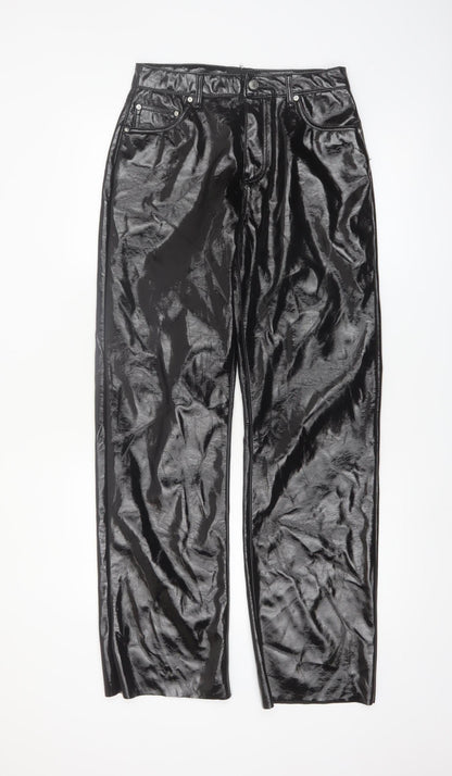 Vero Moda Women Black Glossy Straight Trousers Size 10