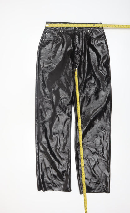 Vero Moda Women Black Glossy Straight Trousers Size 10