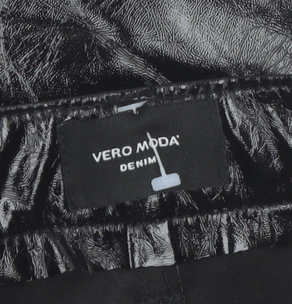 Vero Moda Women Black Glossy Straight Trousers Size 10