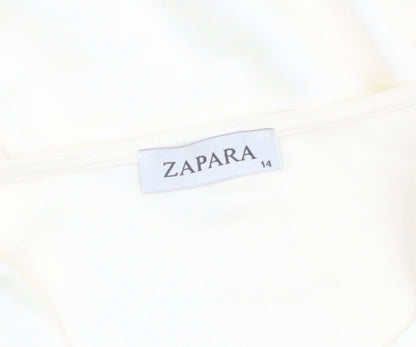 Zapara Women Ivory Cropped Long Sleeve Jersey Blouse Size 14