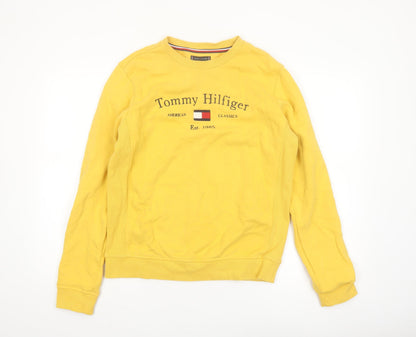 Tommy Hilfiger Boys Yellow Pullover Sweatshirt Size 176 Crew Neck Logo