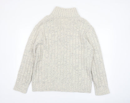 Marks & Spencer Men’s Beige Cable-Knit 1/4 Zip Wool Blend Jumper Size L