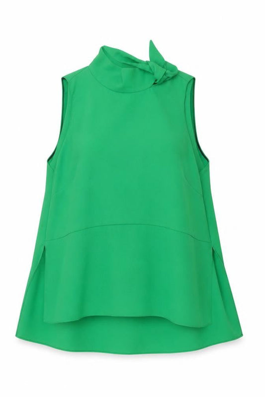 Front view of Zara Woman Green High Neck Bow Sleeveless Blouse, size 18