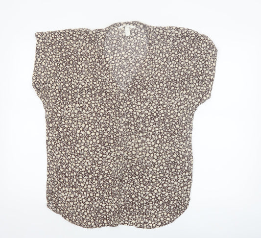 H&M Women Brown Floral Viscose Short Sleeve Tunic Blouse UK 12
