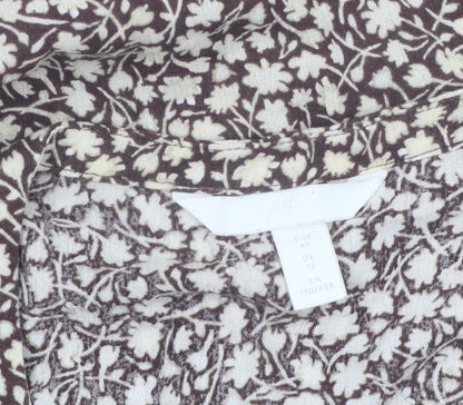 H&M Women Brown Floral Viscose Short Sleeve Tunic Blouse UK 12