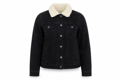 Denim Co Womens Black Sherpa Collar Jacket Size 10 Regular Cotton Blend