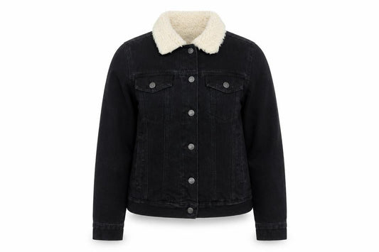 Denim Co Womens Black Sherpa Collar Jacket Size 10 Regular Cotton Blend