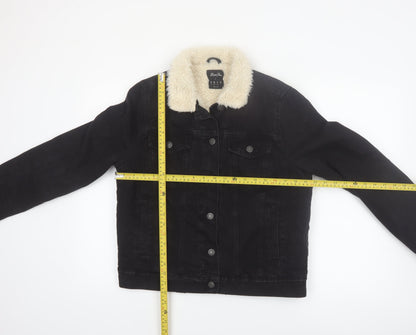 Denim Co Womens Black Sherpa Collar Jacket Size 10 Regular Cotton Blend