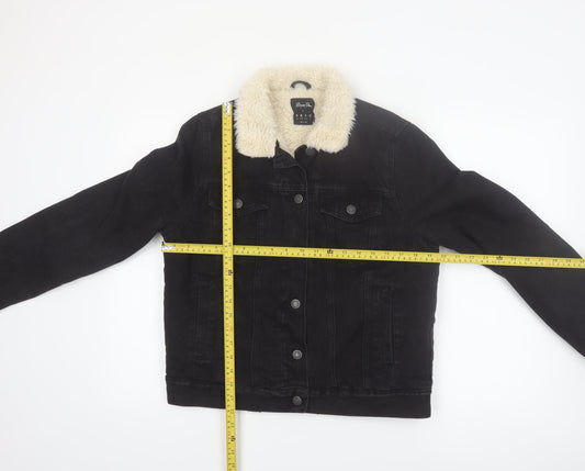 Denim Co Womens Black Sherpa Collar Jacket Size 10 Regular Cotton Blend