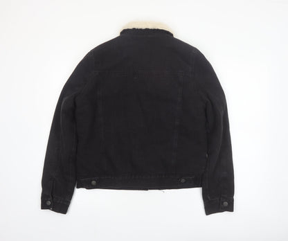 Denim Co Womens Black Sherpa Collar Jacket Size 10 Regular Cotton Blend