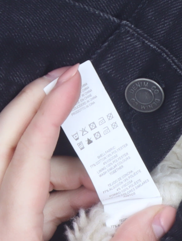 Denim Co Womens Black Sherpa Collar Jacket Size 10 Regular Cotton Blend