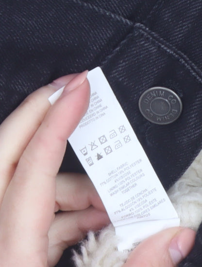 Denim Co Womens Black Sherpa Collar Jacket Size 10 Regular Cotton Blend