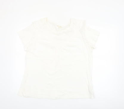 Fat Face Women's Ivory Lace Trim V-Neck Cotton T-Shirt UK 16
