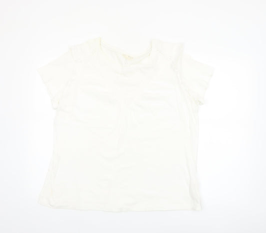Fat Face Women's Ivory Lace Trim V-Neck Cotton T-Shirt UK 16