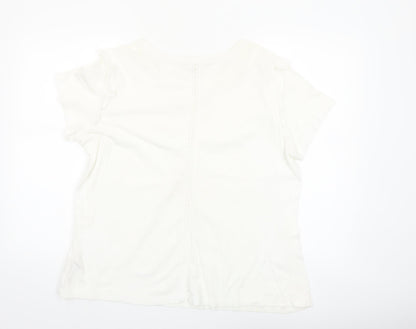 Fat Face Women's Ivory Lace Trim V-Neck Cotton T-Shirt UK 16