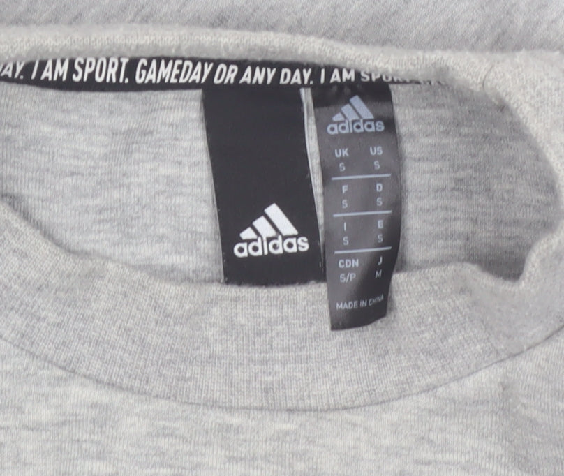 Adidas Women Grey Small Crew Neck Pullover Sweatshirt