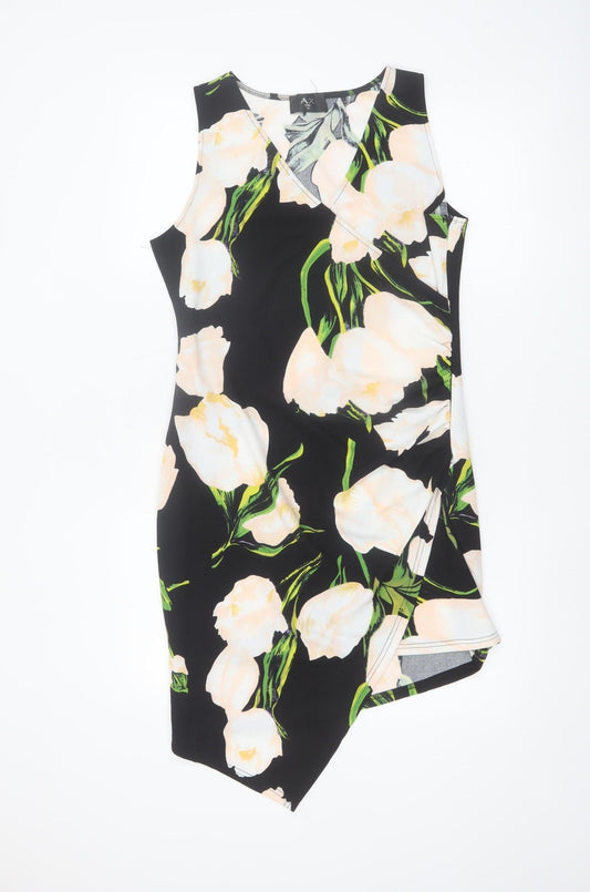AX Paris Women’s Black Floral Bodycon Asymmetric Dress Size 14