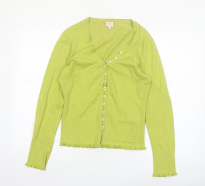 Whistles Women’s Green Cotton Blend V-Neck Button Cardigan Size 8