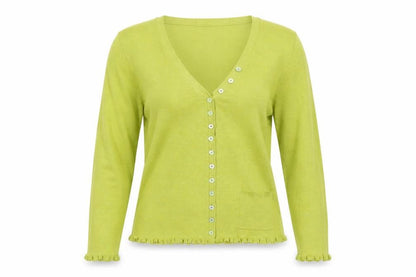 Whistles Women’s Green Cotton Blend V-Neck Button Cardigan Size 8