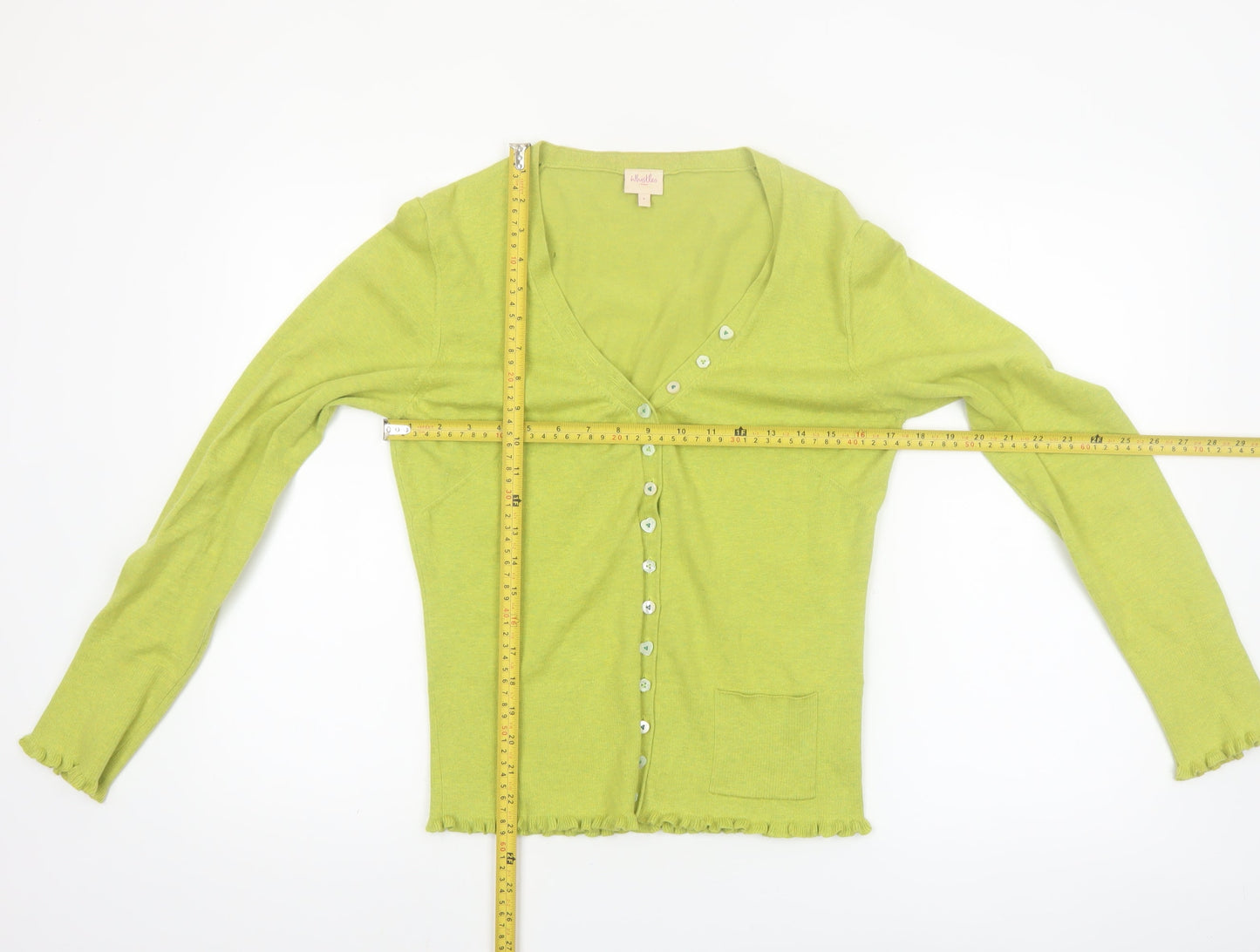 Whistles Women’s Green Cotton Blend V-Neck Button Cardigan Size 8