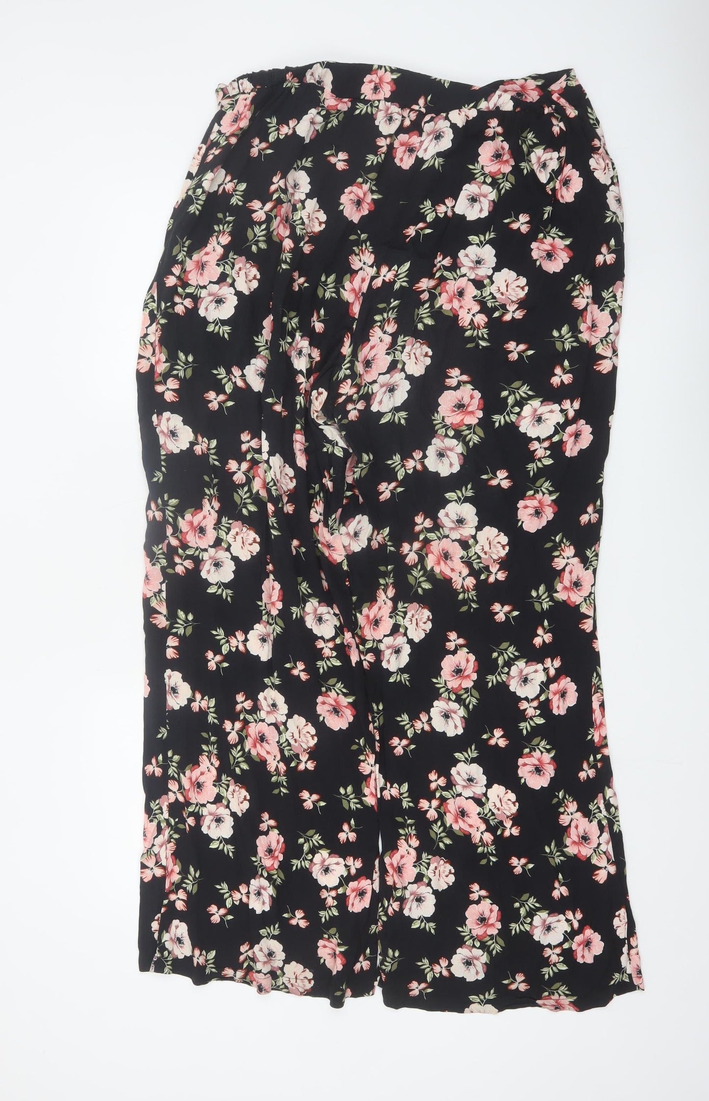 New Look Women’s Black Floral Wide-Leg Cropped Trousers Size 16