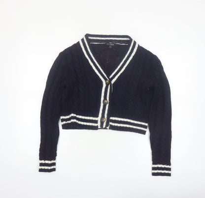 QED London Women's Blue Cable-Knit V-Neck Cardigan L