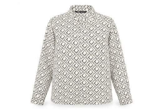 Zara Women Black Geometric Print Button-Up Shirt Size 12