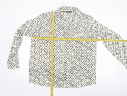 Zara Women Black Geometric Print Button-Up Shirt Size 12