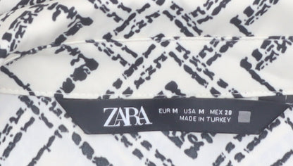 Zara Women Black Geometric Print Button-Up Shirt Size 12