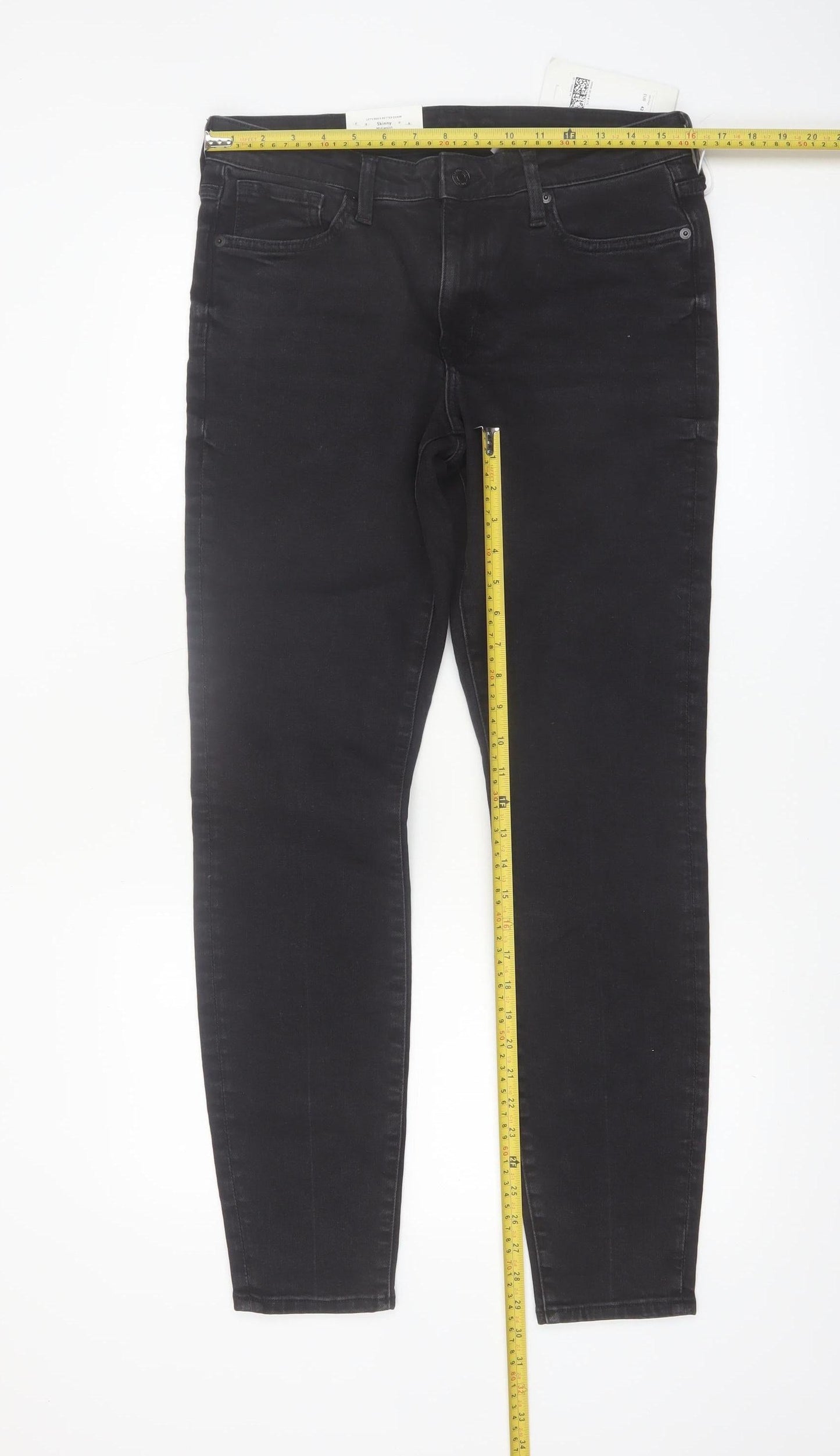 H&M Mens Black Skinny Mid Waist Stretch Denim Jeans M
