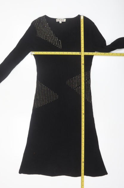Fuego Women Black Knit Bodycon Studded Long Sleeve Dress M