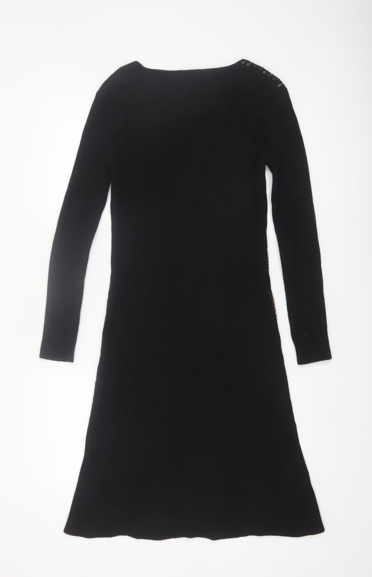 Fuego Women Black Knit Bodycon Studded Long Sleeve Dress M