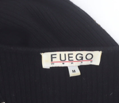 Fuego Women Black Knit Bodycon Studded Long Sleeve Dress M