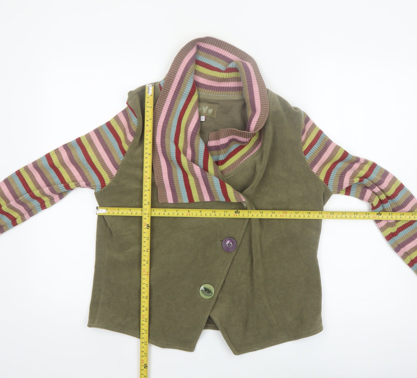 Marks and Spencer Women's Green Striped Cowl Neck Cardigan L