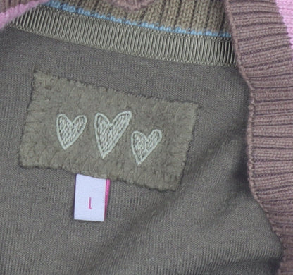 Marks and Spencer Women's Green Striped Cowl Neck Cardigan L