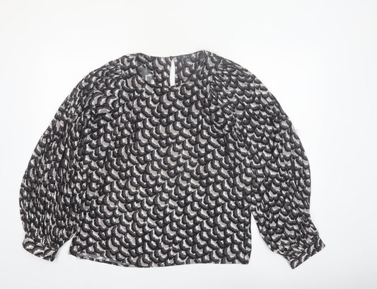 Vero Moda Womens Black Abstract Chiffon Long Sleeve Blouse Size L