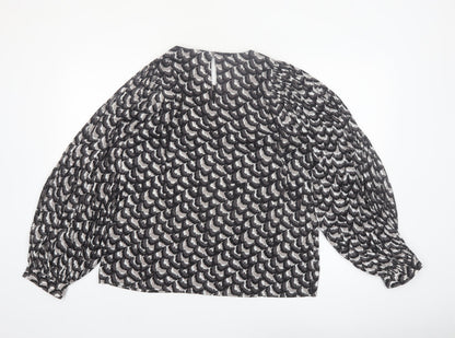 Vero Moda Womens Black Abstract Chiffon Long Sleeve Blouse Size L