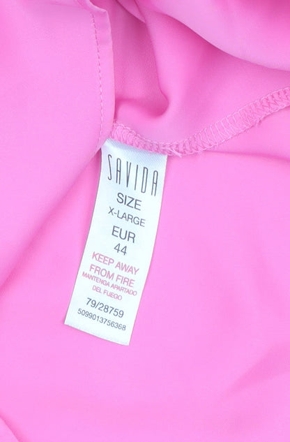 Savida Women Pink Ruffle Bow Neck Long Sleeve Blouse Size 16