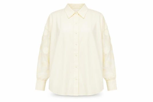 Zara Women Ivory Cotton Button-Up Shirt Size 14 Puff Sleeve