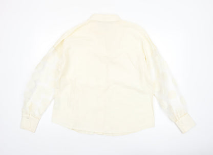 Zara Women Ivory Cotton Button-Up Shirt Size 14 Puff Sleeve