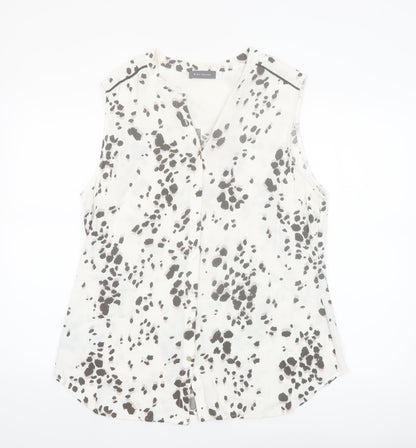 Mint Velvet Womens White Animal Print Sleeveless Blouse Size 18
