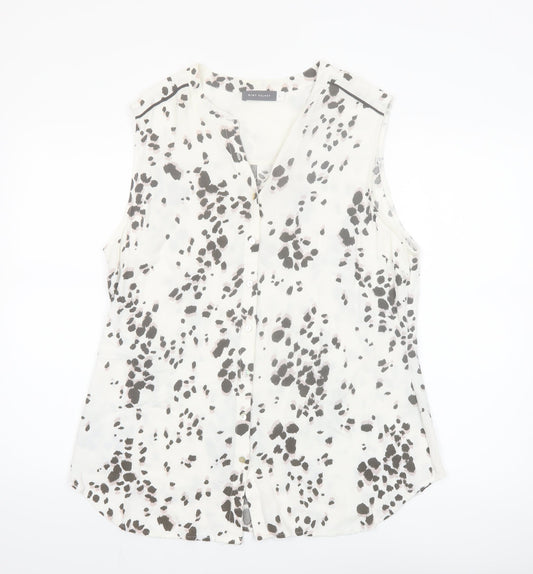 Mint Velvet Womens White Animal Print Sleeveless Blouse Size 18