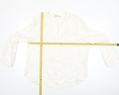 Zara Women Ivory Viscose Long Sleeve Button Blouse XL