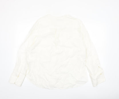 Zara Women Ivory Viscose Long Sleeve Button Blouse XL